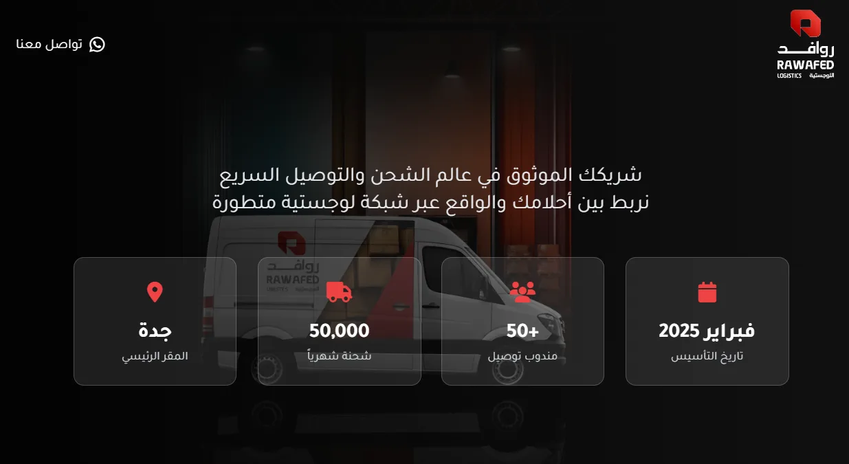 روافد اللوجستية — موقع شركة لوجستية، تصميم وبناء وإدارة على مدار العام.